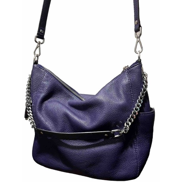 MICHAEL MICHAEL KORS Chain-Link Purple Leather, Silver Tone Hardware HOBO EUC - Picture 3 of 13